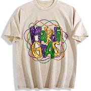 Mardi Gras Sporty Luokeren Approved Vintage Washed T-Shirt in Beige