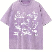 Pigeon 90s Tattoo Retro ® Y2k Ornithology Bird Vintage Washed T-Shirt in Purple