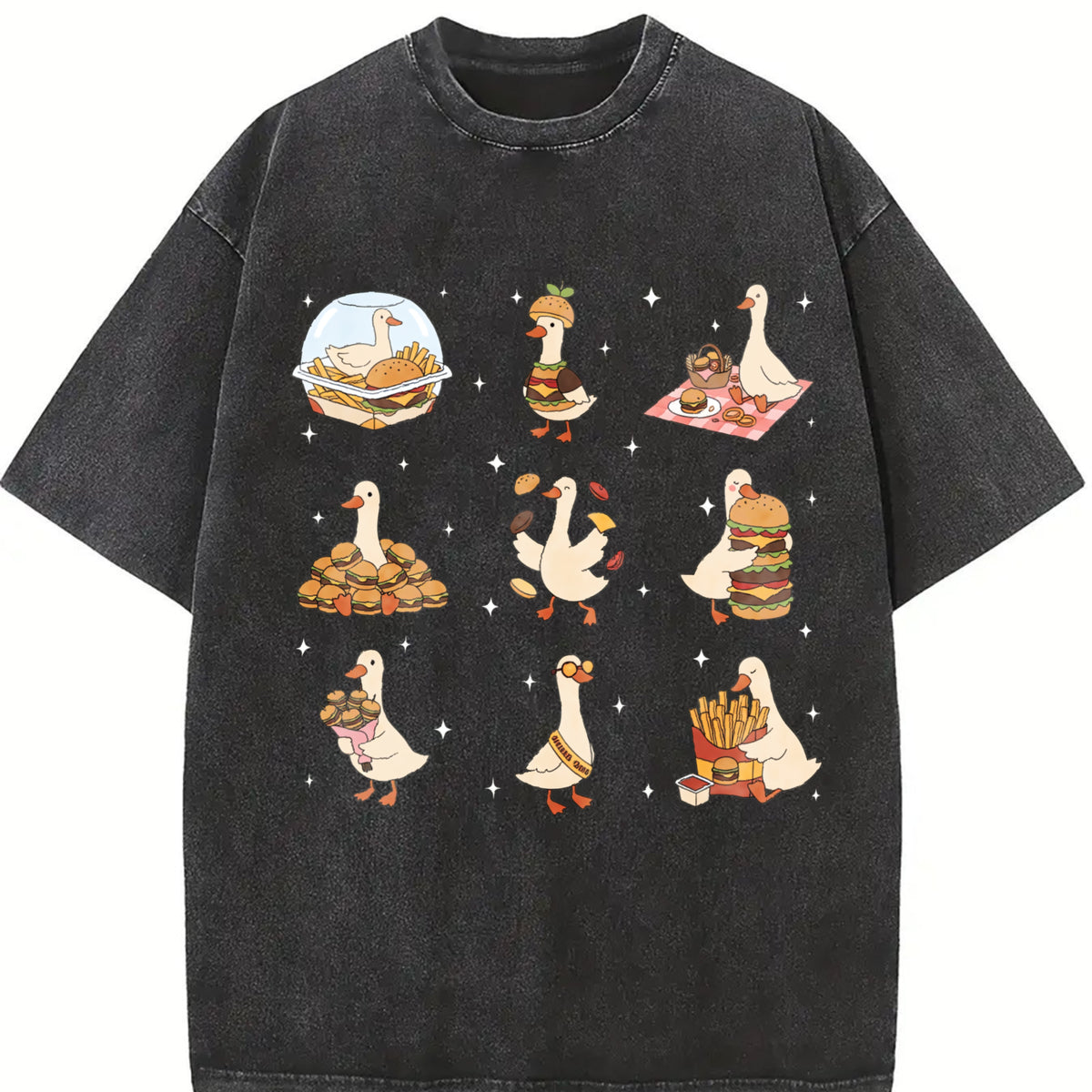 Burger Lover Silly Goose Vintage Washed T-Shirt in Black