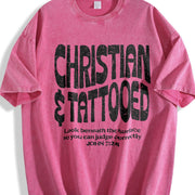 Christian & Tattooed John 7:24 Bold Distressed Art Vintage Washed T-Shirt in Red
