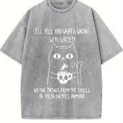 Product Black Cat Holding Skull Cup with I'll Tell You Vintage Washed T-Shirt in Gray