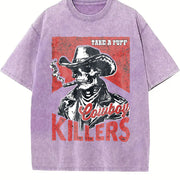 Retro Popular Cowboy Killers 90s Vintage Washed T-Shirt in Purple