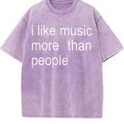 I like Music more than People Music Lover Introvert vintage washed oversized T-shirt in Purple