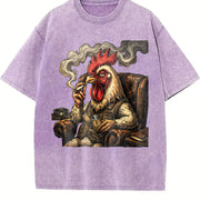 Smoking Chicken in an Armchair Vintage Washed T-Shirt in Purple