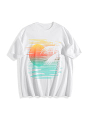 Sunset Beach Vibes Cotton T-Shirt in White