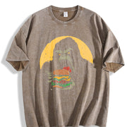 Retro Gorilla Eating Hamburger 90s Vintage Washed T-Shirt in Brown