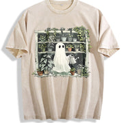 Plant Ghost Halloween Plant Vintage Washed T-Shirt in Beige