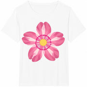 Pink Flower Cotton T-Shirt in White