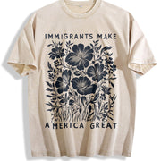Immigrants Make America Great Anti-ICE and Batik vintage washed oversized T-shirt in Beige