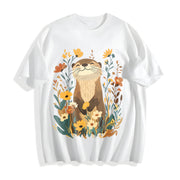 Short-sleeve with Otter & Botanical Cotton T-Shirt in White