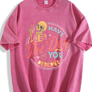 Skeleton Peace Sign Have the Day You Deserve Boxy Vintage Washed T-Shirt in Red