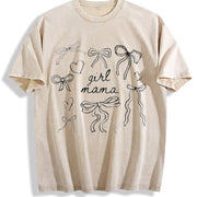 Girl Mama Coquette Bows vintage washed oversized T-shirt in Beige