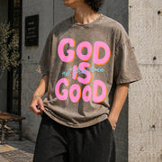 GOD IS GOOD All the Time Vintage Washed T-Shirt in Brown
