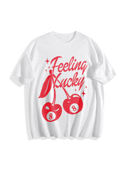 Feeling Lucky You Cherry 8 Ball Cotton T-Shirt in White