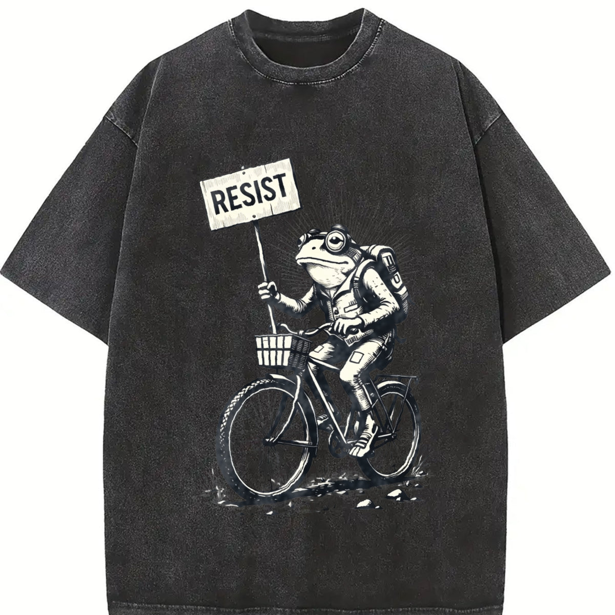 Resist Traveler Frog Vintage Washed T-Shirt in Black