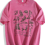 Forest Animals 90s Vintage Washed T-Shirt in Red