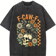 F-Caw-F Raven Floral Skull vintage washed oversized T-shirt in Black