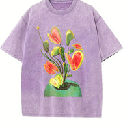 Abstract Tulips Vintage Washed T-Shirt in Purple