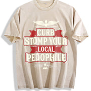 CURB STOMP P3do For Him For Her vintage washed oversized T-shirt in Beige