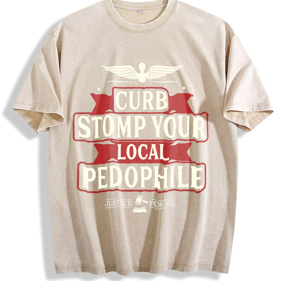 CURB STOMP P3do For Him For Her vintage washed oversized T-shirt in Beige
