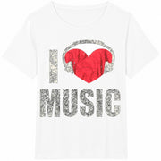 I Love Music Cotton T-Shirt in White