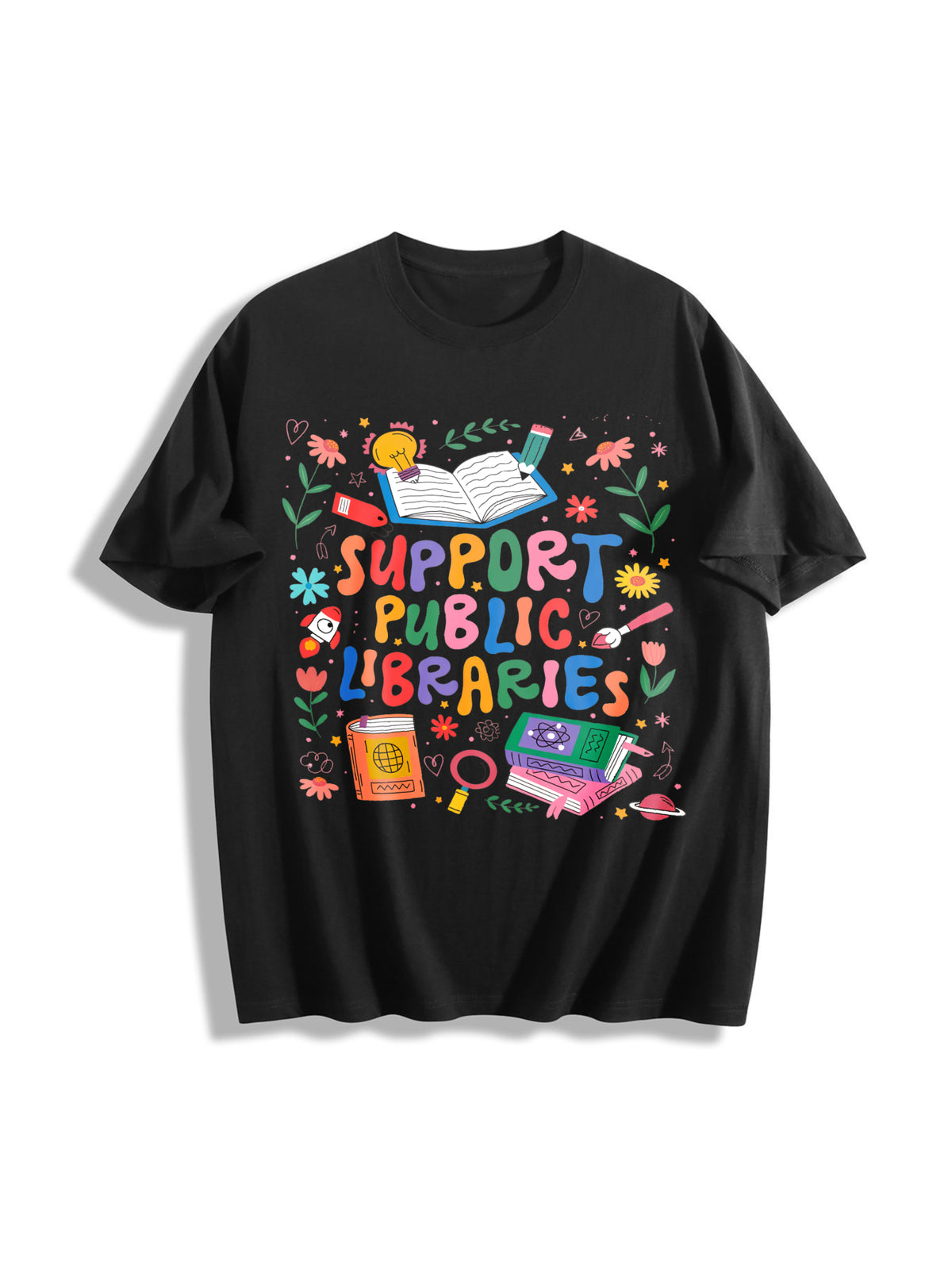 Support Public Libraries Cotton T-Shirt in Black