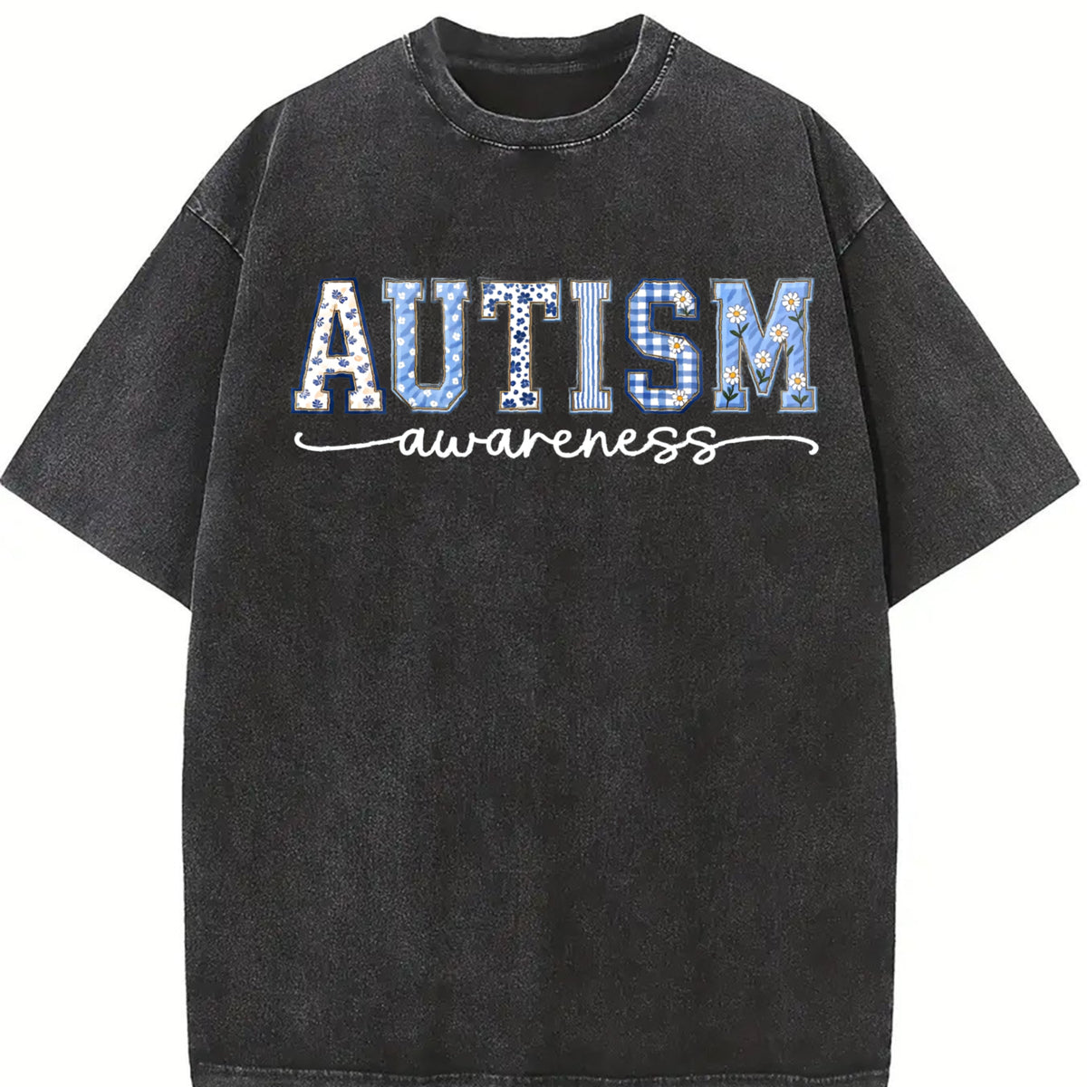 Autism Awareness Neurodiversity Vintage Washed T-Shirt in Black