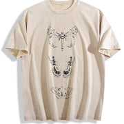 A Loose-fitting Short-sleeve for Made of Black Vintage Washed T-Shirt in Beige