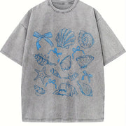 Seashell Coquette Beach Vintage Washed T-Shirt in Gray