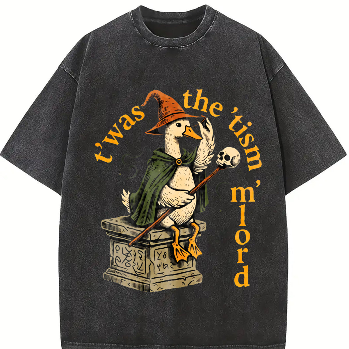 Urban Explorer Statement for Grunge Vibes: Wizard Duck In Vintage Washed T-Shirt in Black