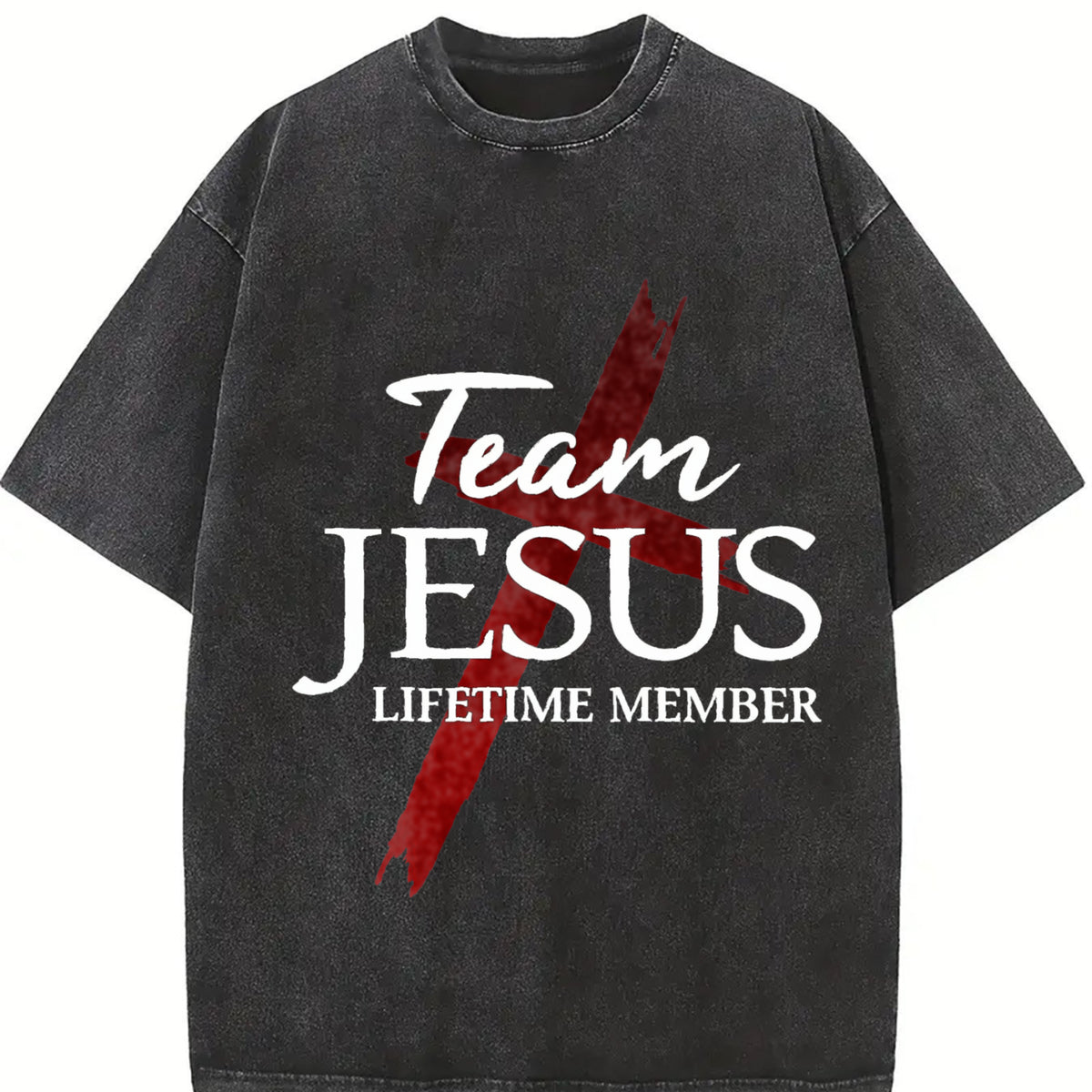 Premium Christian God Faith Lifetime Member Team Jesus Vintage Washed T-Shirt in Black