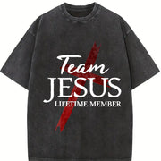 Premium Christian God Faith Lifetime Member Team Jesus Vintage Washed T-Shirt in Black