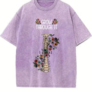 Dual-Sided GROW THROUGH IT & Floral Retro & Spring Wear vintage washed oversized T-shirt in Purple
