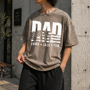 Custom Dad with Kids Names Vintage Washed T-Shirt in Brown