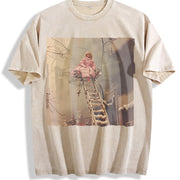 Glam Doll on a Ladder Vintage Washed T-Shirt in Beige