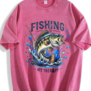Fishing Is My Therapy Vintage Washed T-Shirt in Red