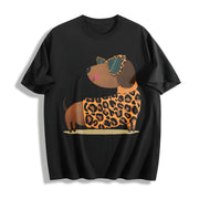 Ladies' Leopard Dog Cotton T-Shirt in Black
