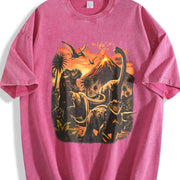 Dinosaur Retro Jurassic Dino Triceratops T Rex Vintage Washed T-Shirt in Red