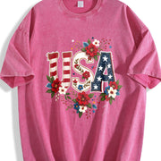 Effortless Chic Coastal Granddaughter Statement USA Flag Vintage Washed T-Shirt in Red