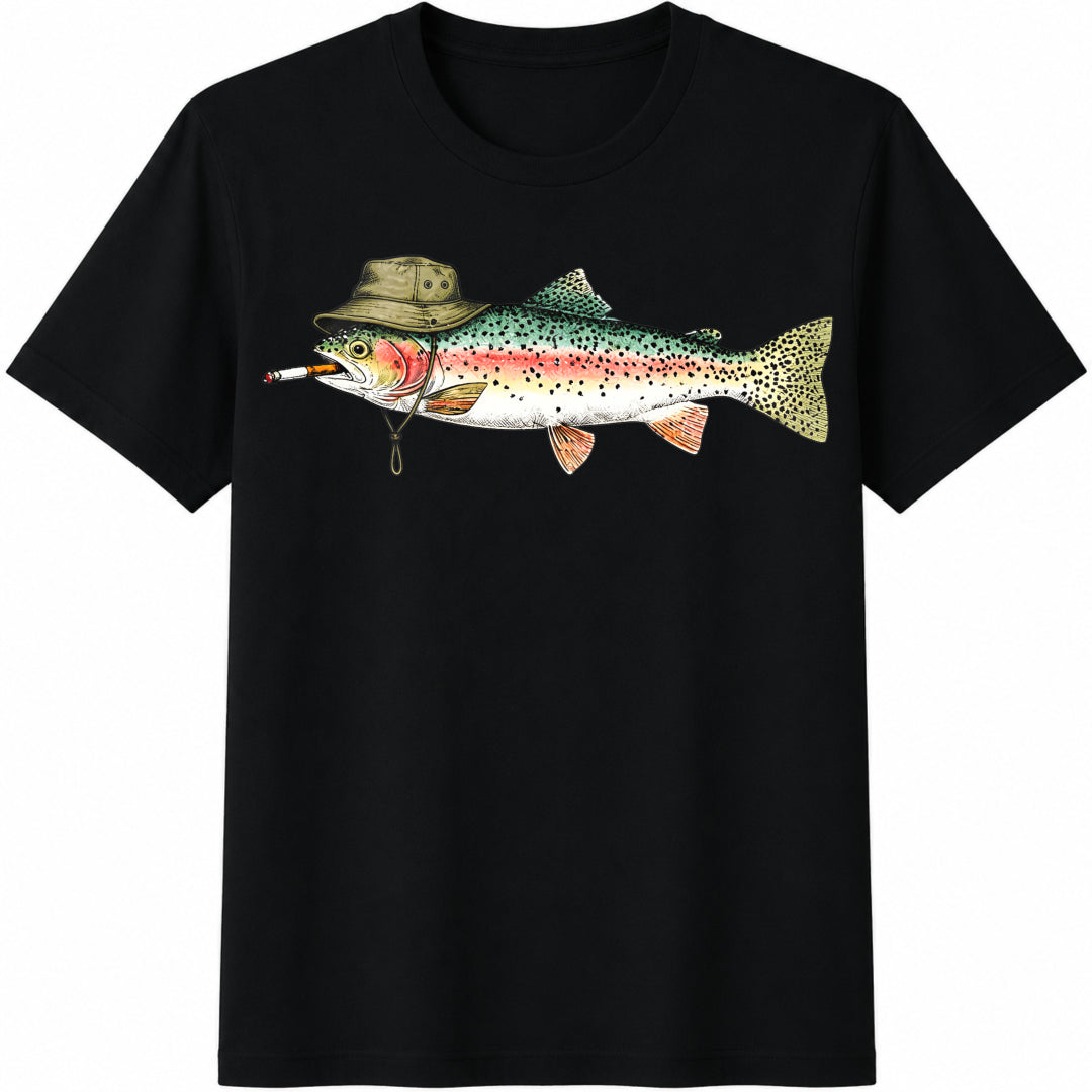 Rainbow Trout Bucket Hat Fishing Cotton T-Shirt in Black
