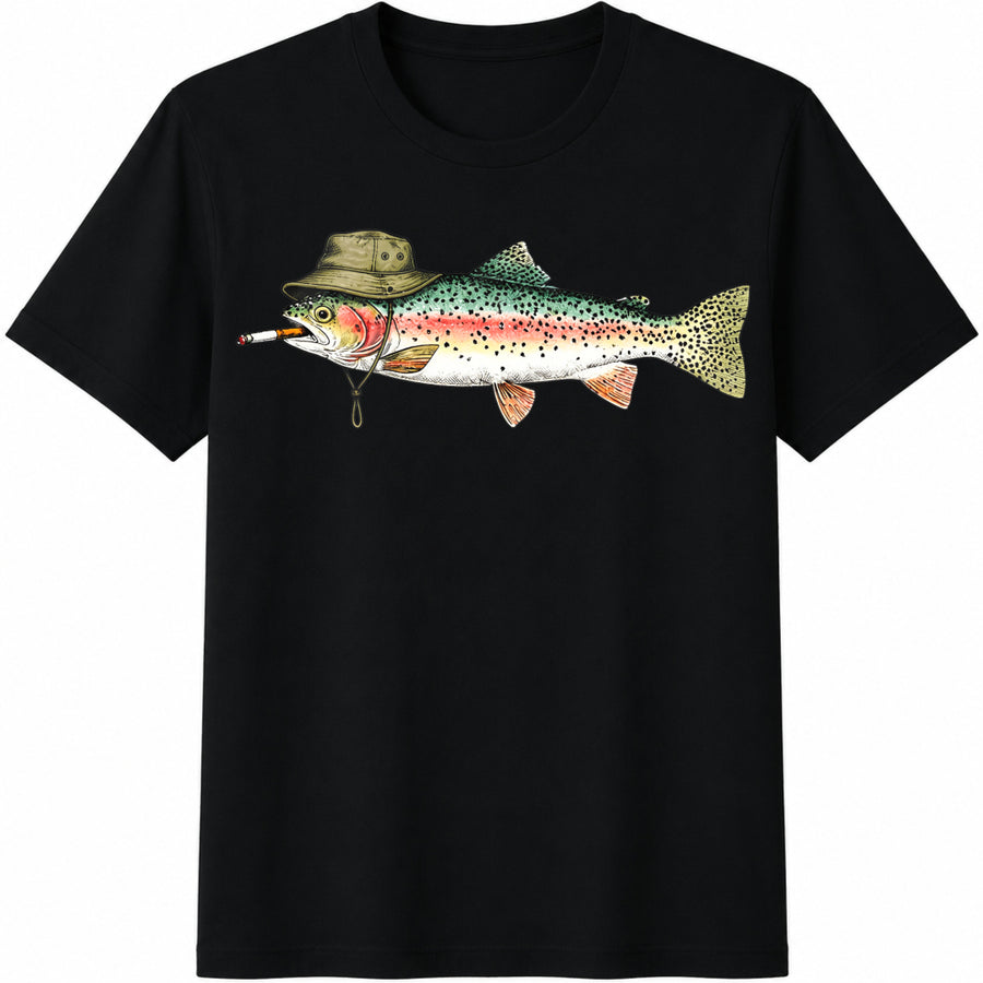Rainbow Trout Bucket Hat Fishing Cotton T-Shirt in Black
