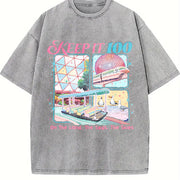 Keep It 100 the Land the Seas the Skies WDW Vintage Washed T-Shirt in Gray