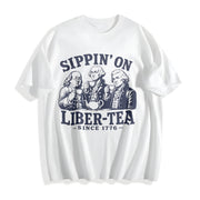 George Washington Sippin on Liber-tea Cotton T-Shirt in White