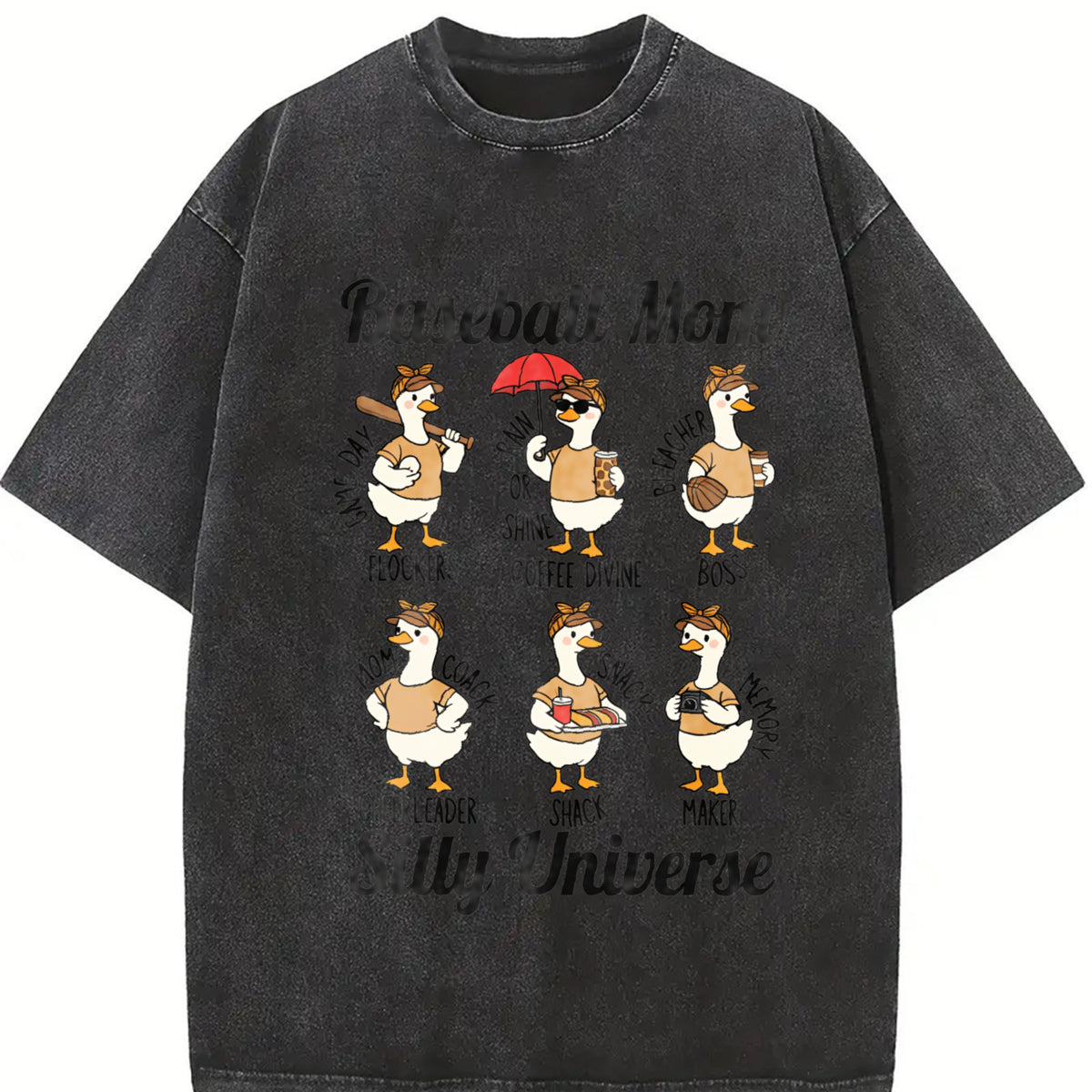 Silly Goose Baseball Mom Vintage Washed T-Shirt in Black