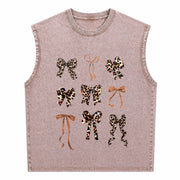 With Leopard Material Plus Black Floral Light Floral Vintage Washed Tank Top in Brown