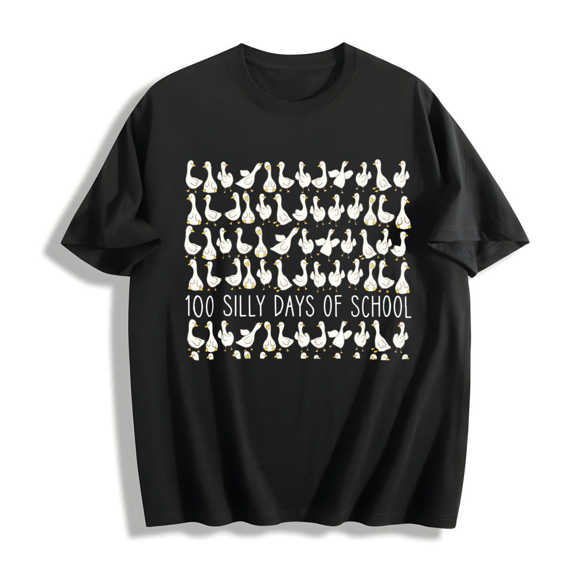 Silly Goose 100 Days of School Cotton T-Shirt in Black