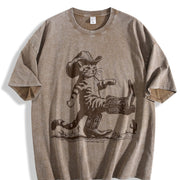 Cowboy Cat Western Cat Vintage Washed T-Shirt in Brown