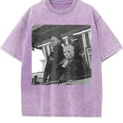 Halloween Slasher Horror Scene vintage washed oversized T-shirt in Purple