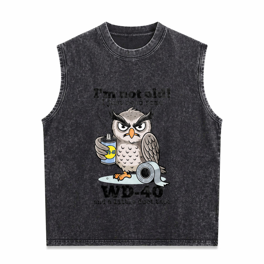 Owl I'm Not Old I Just Need Some Vintage Washed Tank Top in Black
