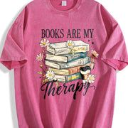 Retro Floral Book Lover Vintage Washed T-Shirt in Red